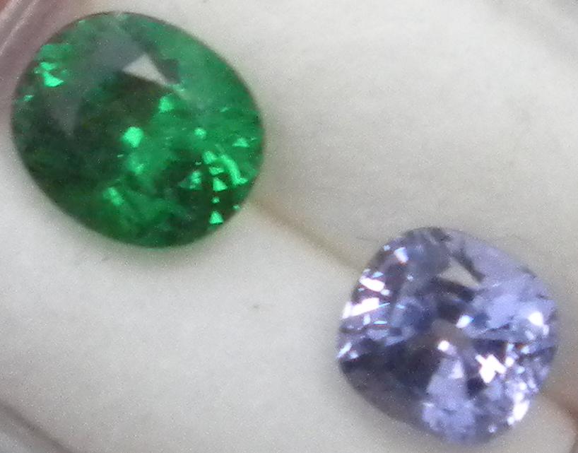 2 carat tsavorite and 1.5 carat violet spinel