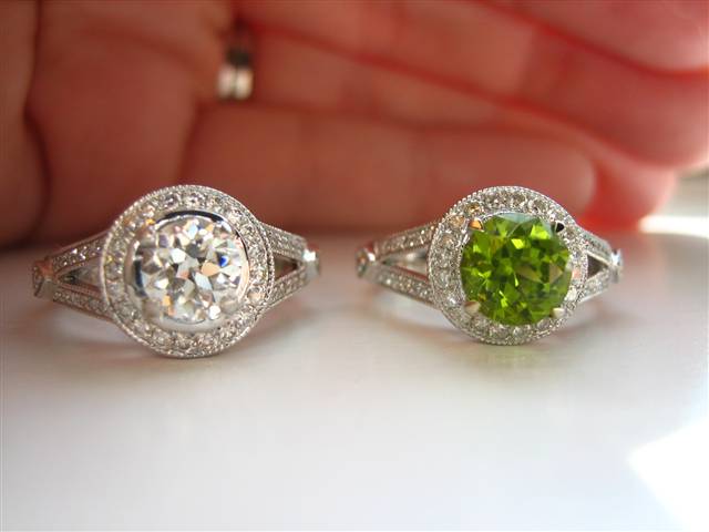 Barry Bridgestock Peridot and Tourmaline in LOGR settings