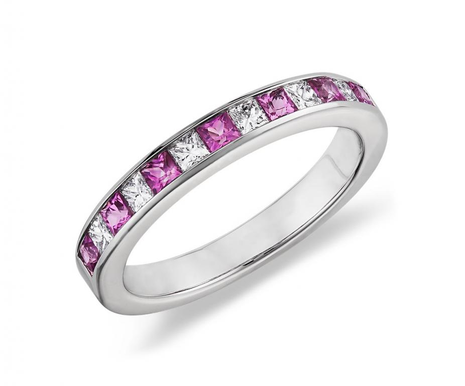 Channel Set Princess Cut Pink Sapphire and Diamond