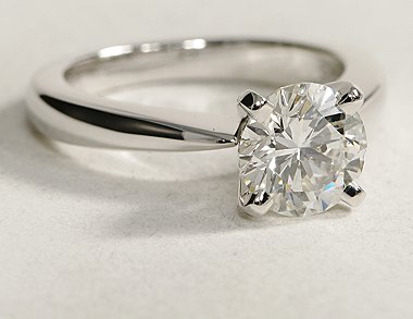 Classic Tapered Four Prong Engagement Ring in 18k White Gold