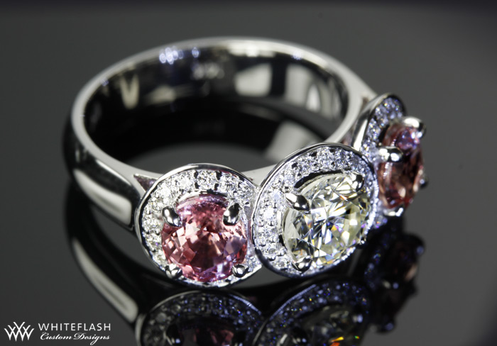 Custom 3 Stone Diamond & Sapphire Pad Ring