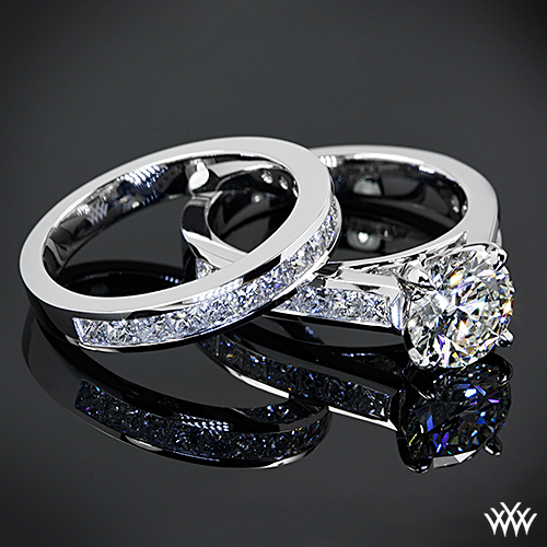 Custom Channel-Set Diamond Engagement Ring and Diamond Wedding Ring