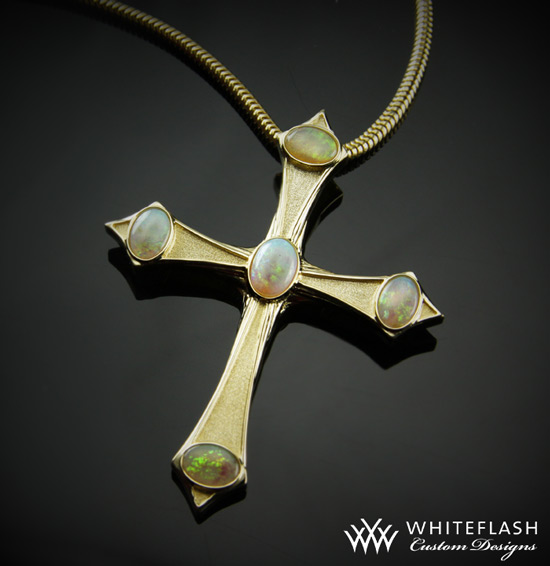 Custom Gold & Opal Cross Pendant