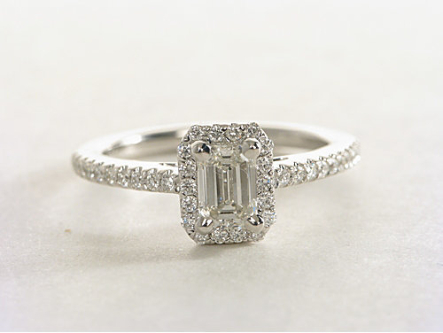 Emerald Cut Halo Diamond Engagement Ring