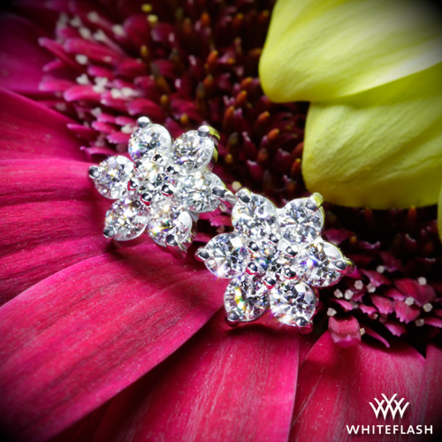 Flower Cluster Diamond Earrings in 14k White Gold