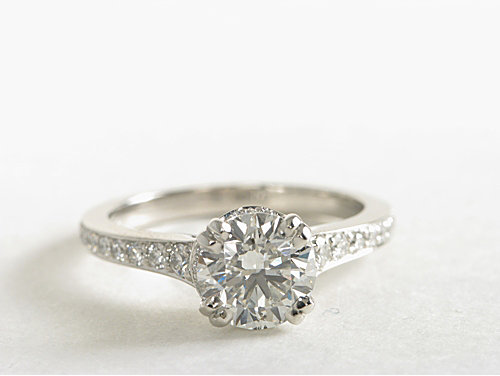 Graduated Double Prong Pave Diamond Engagement Ring