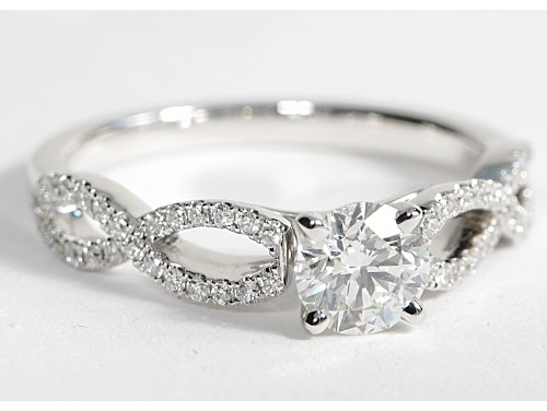 Infinity Twist Micropave Diamond Engagement Ring 14k White Gold