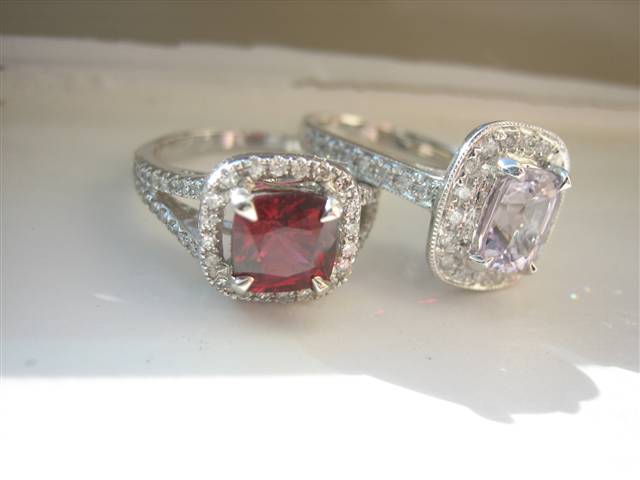 LaurenThePartier's 1.40 ct. spinel in LOGR setting and 1.66 red spinel in Jewe2004 Setting