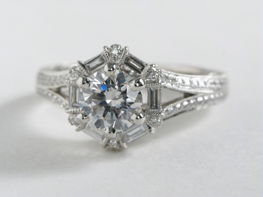 Monique Lhuillier Hexagon Baguette Diamond Engagement Ring