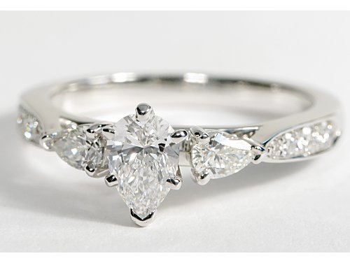Pear Shape and Pave Diamond Engagement Ring in 14k WG