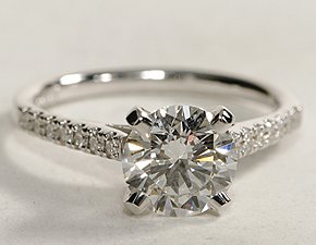 Petite Cathedral Pave Diamond Engagement Ring in 18k White Gold