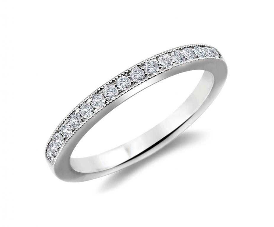 Petite Pavé Diamond Milgrain Ring in 14k WG .20ctw