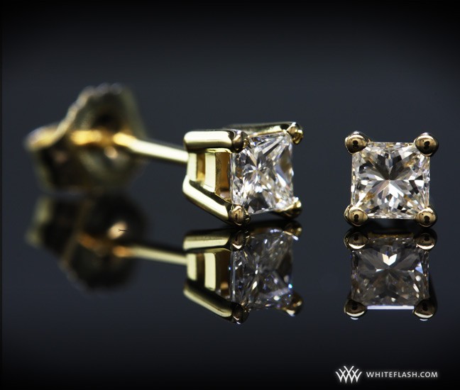 Princess Cut Yellow Gold Diamond Earring