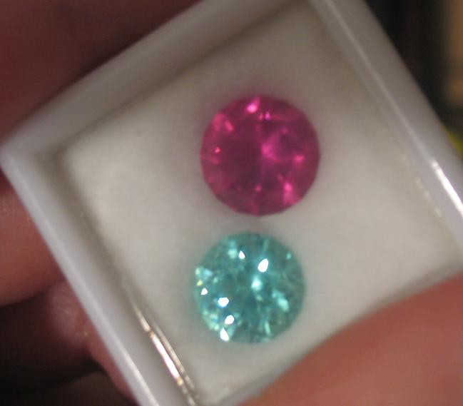 Red and turquoise colored tourmalines