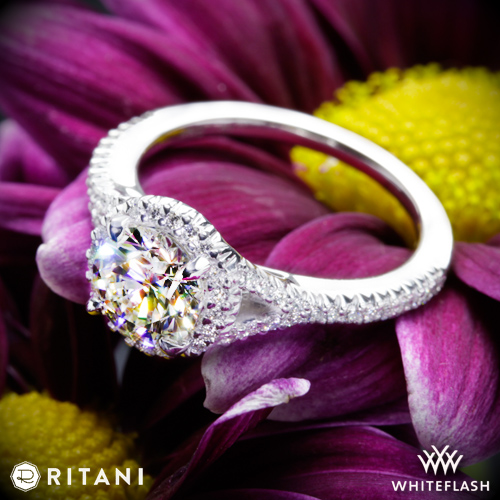 Ritani French Set Halo Diamond V Band Engagement Ring set with a 1.046ct A CUT ABOVE