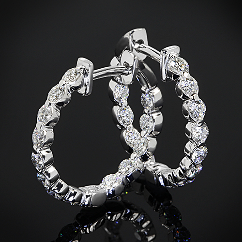 Single Shared Prong Diamond Eternity Hoop Earrings