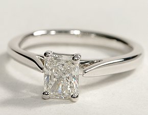 Tapered Cathedral Engagement Ring in 14k White Gold