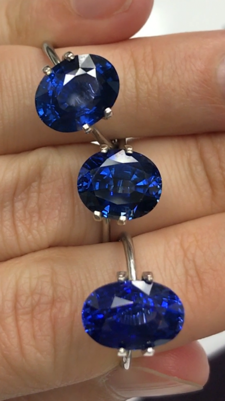 Three royal blue sapphires