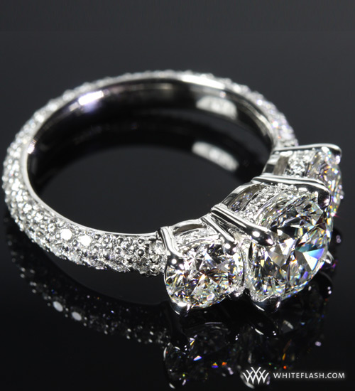 Three Stone Diamond Pave Engagement Ring