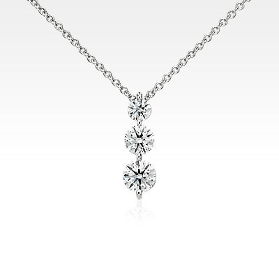 Three-Stone Drop Diamond Pendant in 18k White Gold (1.5 ct. tw.)
