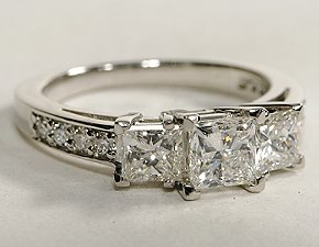 Three Stone Pave Diamond Ring in Platinum