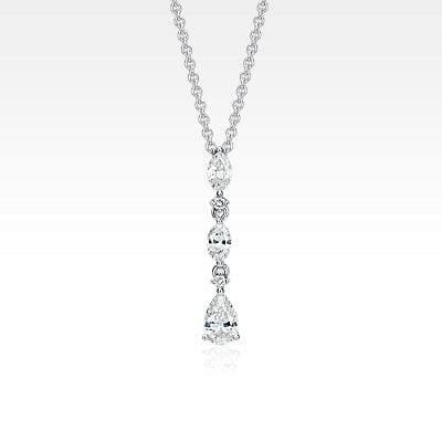 Trio Drop Diamond Pendant in 14k White Gold