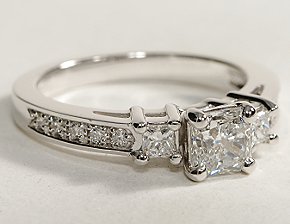 Trio Princess Cut Pave Diamond Engagement Ring in 14k White Gold