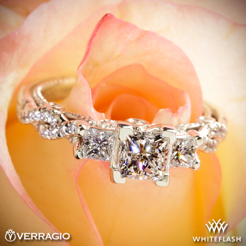 Verragio Beaded Braid Princess 3-Stone Engagement Ring
