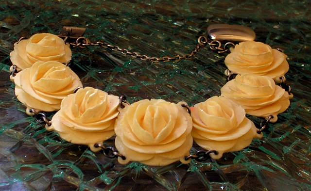 Victorian Rose Carved Ivory Bracelet
