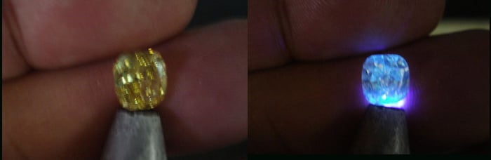 Fancy Vivid Yellow Diamond with Medium Blue Fluorescence