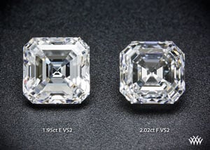 Comparison photo of two asscher cut diamonds