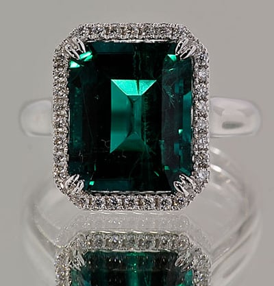 Finished Diamond and Chatham Emerald Ring