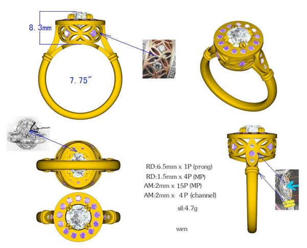 Custom Diamond Ring Initial CAD Rendering