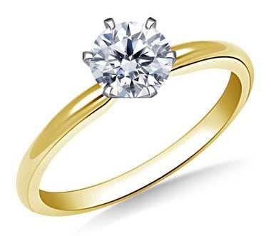 Six Prong Pre-Set Round Diamond Solitaire Ring In 14K Yellow Gold at B2C Jewels