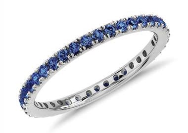 Riviera Pave Sapphire Eternity Ring in 18k White Gold (1.5mm)