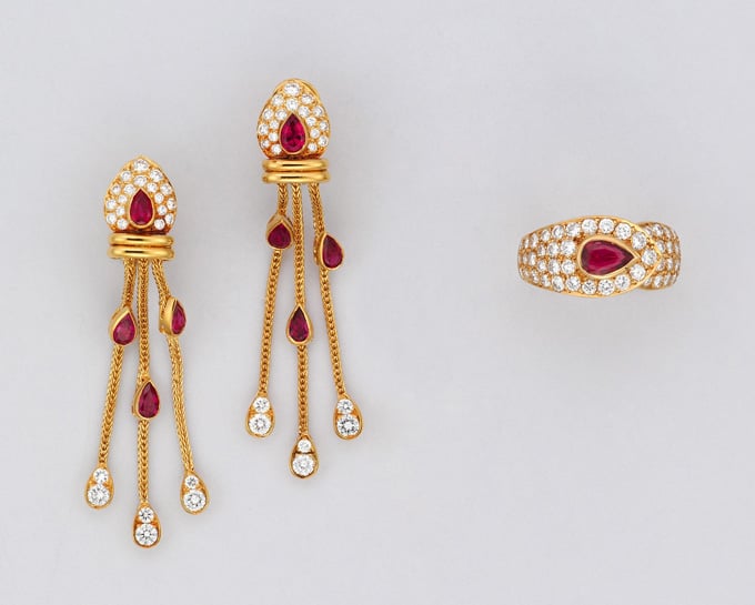 A set of ruby and diamond jewelry by Van Cleef & Arpels • Christie's