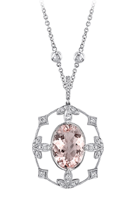 23rd Street Jewelers morganite and diamond pendant with leaf detail