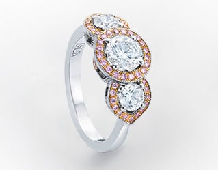 Leibish & Co. - 3 Stone White and Fancy Pink Diamond Halo Ring (Image: Courtesy of Leibish & Co.) Leibish & Co. - 3 Stone White and Fancy Pink Diamond Halo Ring (Image: Courtesy of Leibish & Co.)