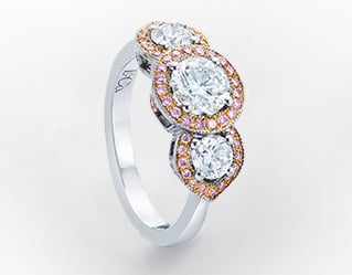 Leibish & Co. - 3 Stone White and Fancy Pink Diamond Halo Ring (Image:  Courtesy of Leibish & Co.)