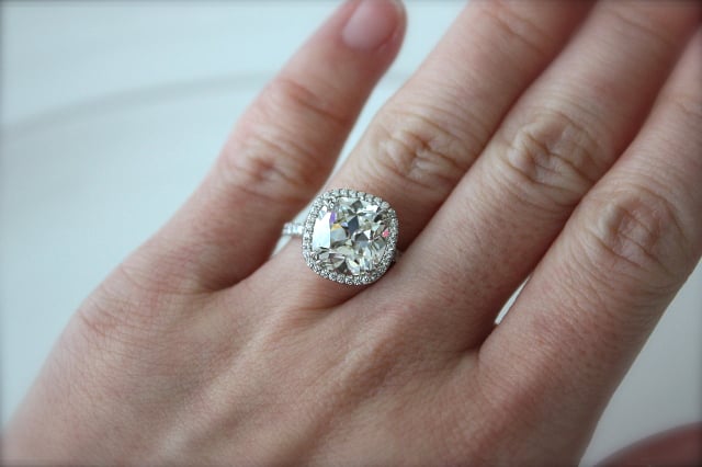 5-carat 'August Vintage' cushion-cut diamond ring shared by mom2boys