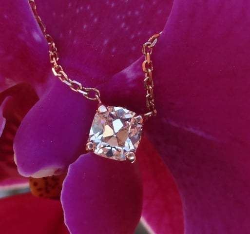 August Vintage cushion diamond pendant in rose gold