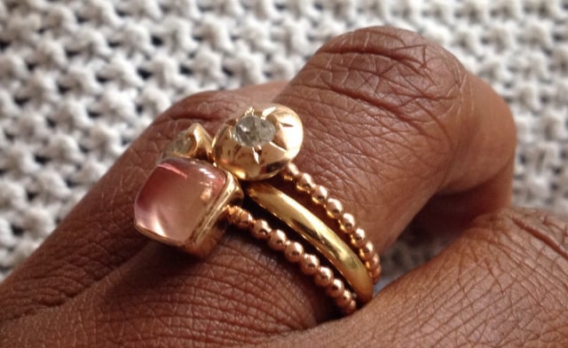 rings in yellow and rose gold with rose quartz and diamonds - Image by Acinom