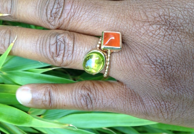 peridot and fire opal rings in gold - Image by Acinom