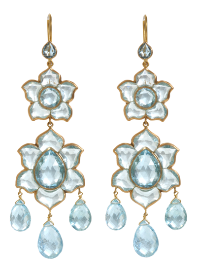 Aquamarine Large Lotus drop earrings by Munnu, Barneys