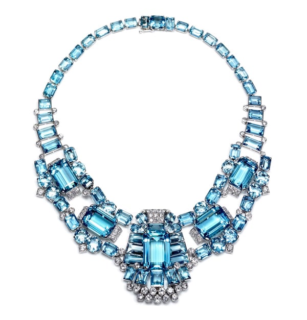 Cartier Art Deco aquamarine and diamond necklace/brooch Kathryn Bonanno