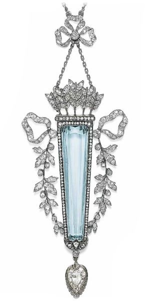 Aquamarine and diamond pendant necklace, circa 1900 by Fabergé, Christie's