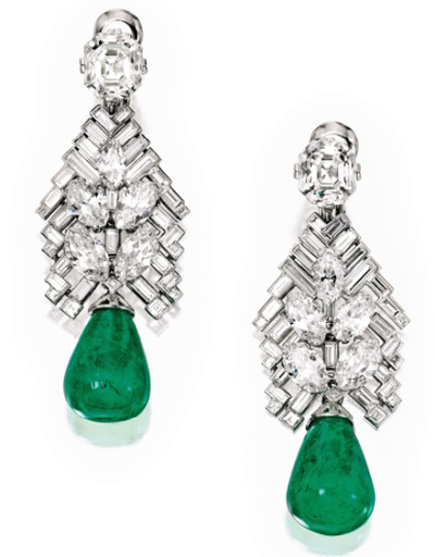 Pair of Art Deco Emerald and Diamond Earclips, Cartier London, 1934, Sotheby's Magnificent Jewels