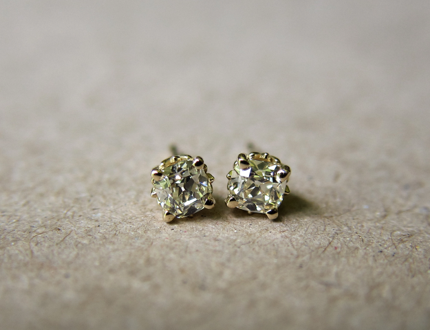 August Vintage Cushion Diamond Studs - Image by Yssie