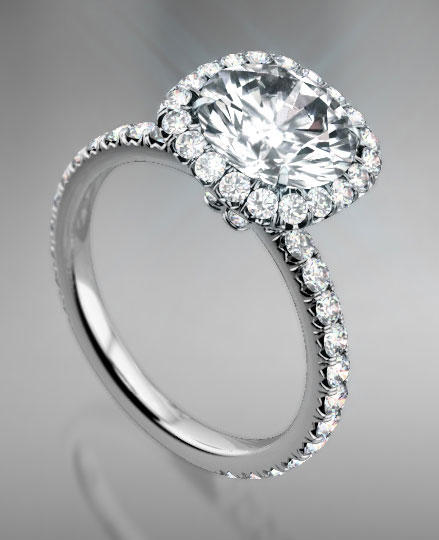 “Berta” Micro Pave Halo Engagement Ring at Brilliantly Engaged