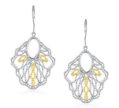 Beaded Dangle Earrings in 14K Yellow Gold and Sterling Silver